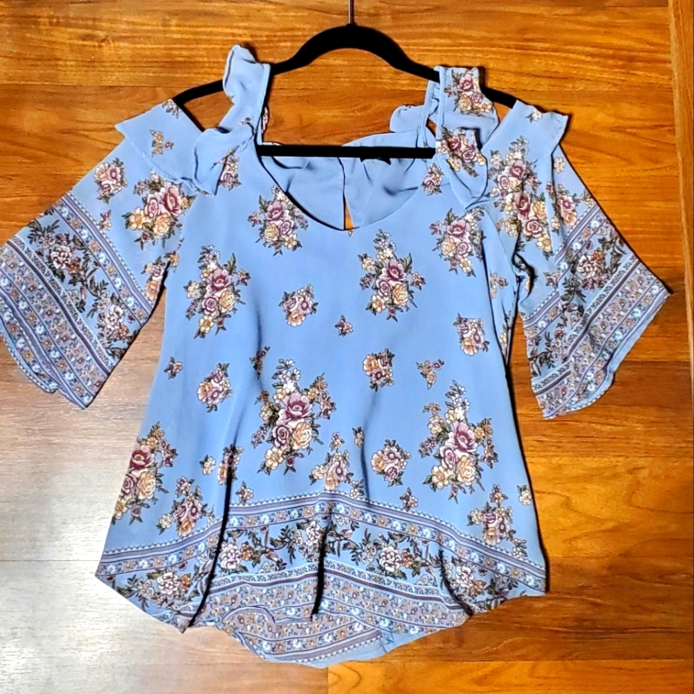Haute Monde floral cold shoulder top.